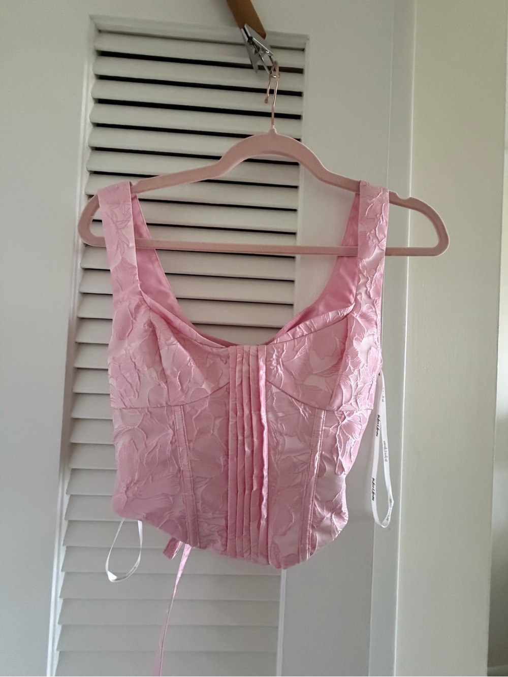 For Love & Lemons Pink Floral Lace Corset Crop Top